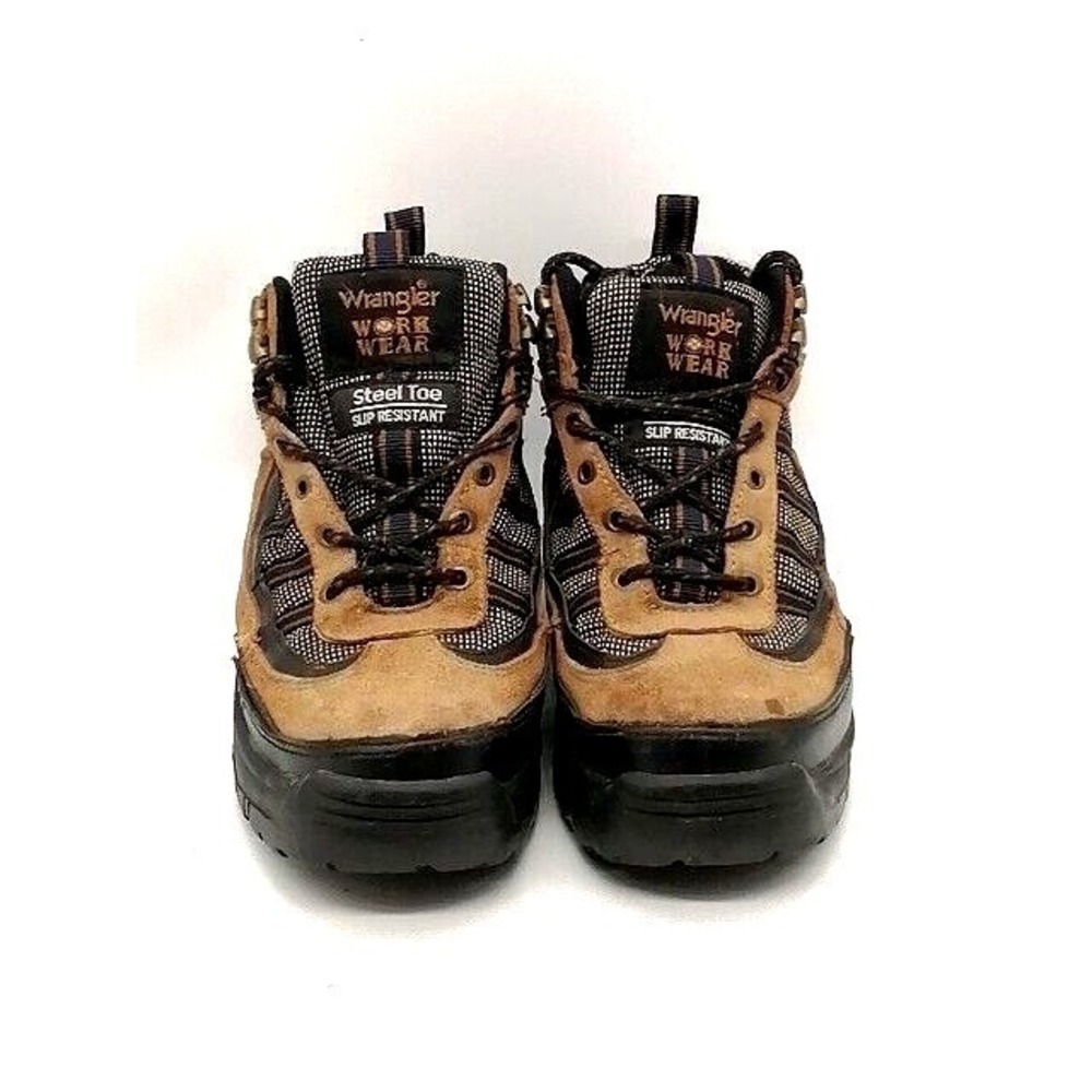 Wrangler Shoes Mens Work Boot Brown Leather Lace Up Steel Toe Slip Resistant 5.5